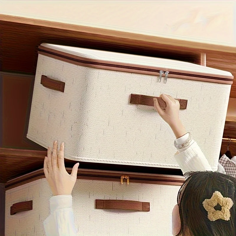 Large Household Storage Box Heavy-duty Hard Shell Cotton Linen Zipper Storage Organizer Box with Lid for Clothes Toys Blankets