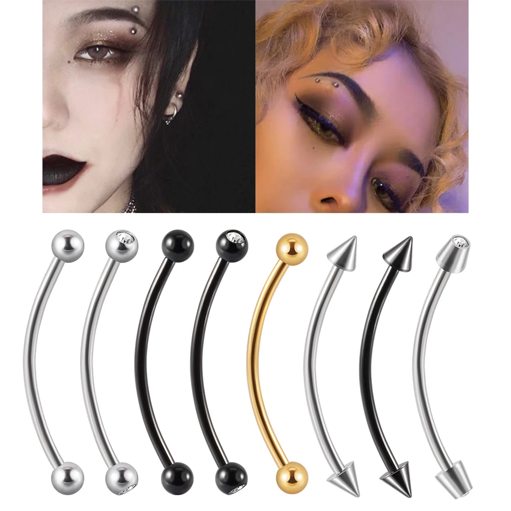 1PC Surgical Steel Eyebrow Banana Piercing Ring Gem Curved Barbell Lip Ring Daith Helix Rook Earring Cartilage Tragus Jewelry