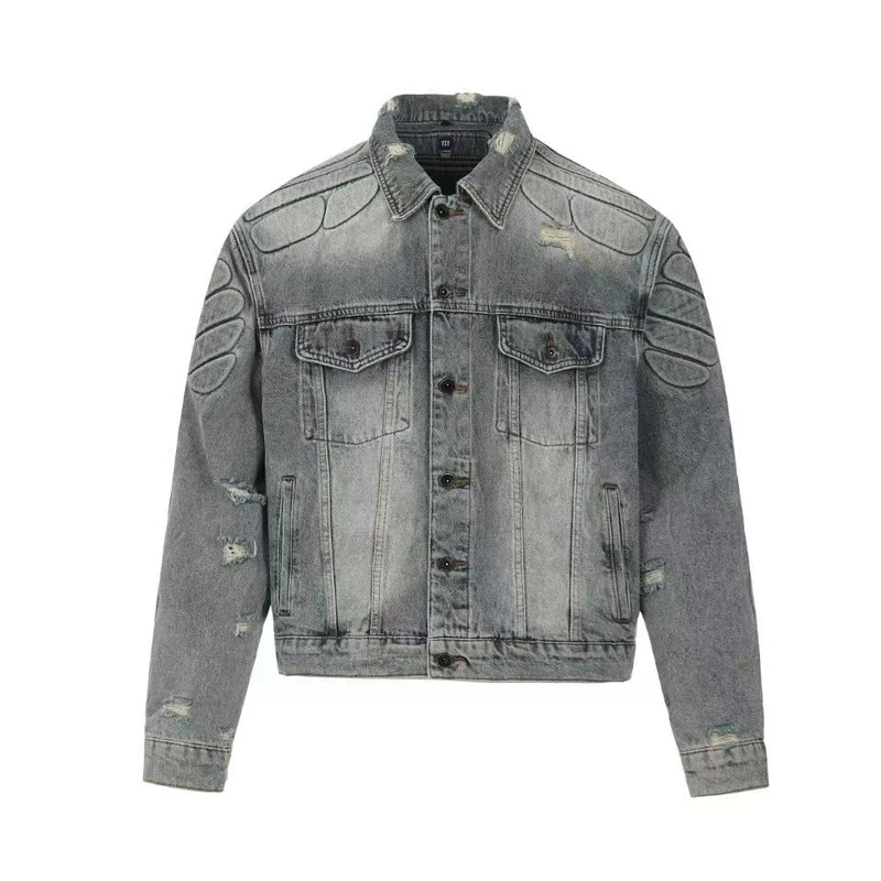 

Hole Damaged YZY Kanye Armor Cowboy Jackets Men Women Vintage Washed High Street Loose Pockets Denim Jacket Clothes Winter