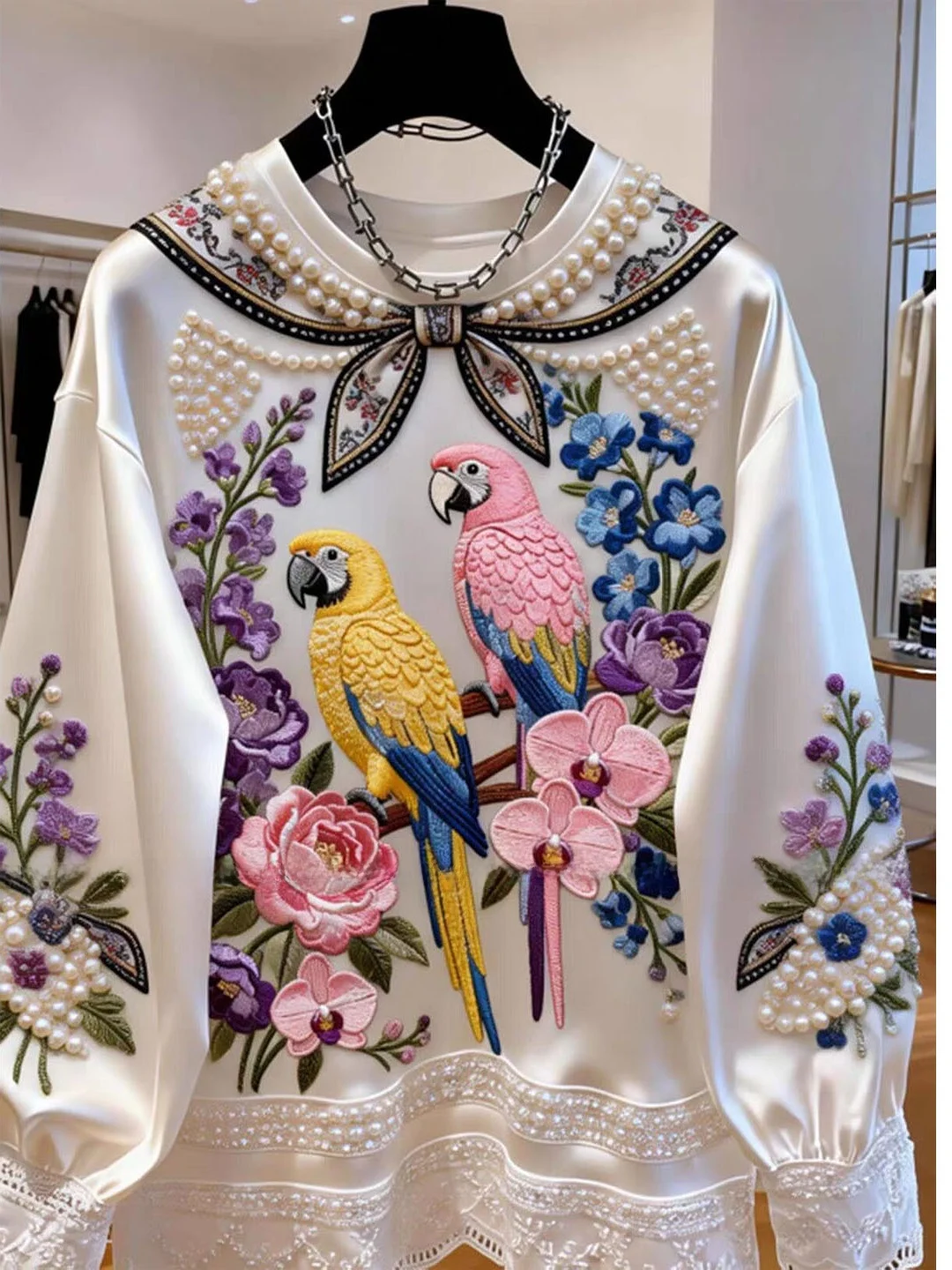 Fashionable White Long Sleeve Women's T-shirt Loose Fit Korean Style Commute Creative Pattern Summer Top Ladies' Premium Feeling