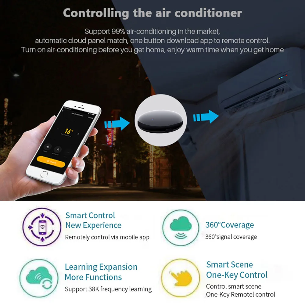 Tuya WiFi IR Remote Control Universal For Air Conditioner TV, Smart Home Infrared APP Controller Works With Alexa Google Home