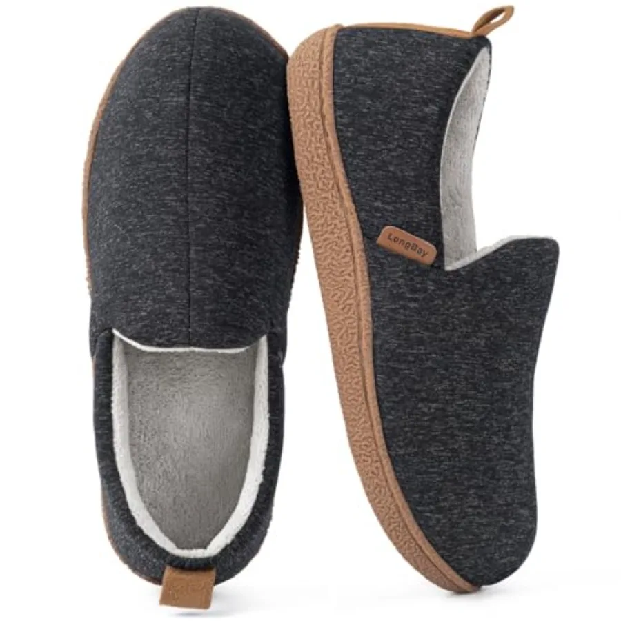 LongBay Women's Slippers Memory Foam Cozy House Shoes for Indoor Outdoor Brushed Jersey Upper, Coral Fleece Lining, Non-Slip Ru