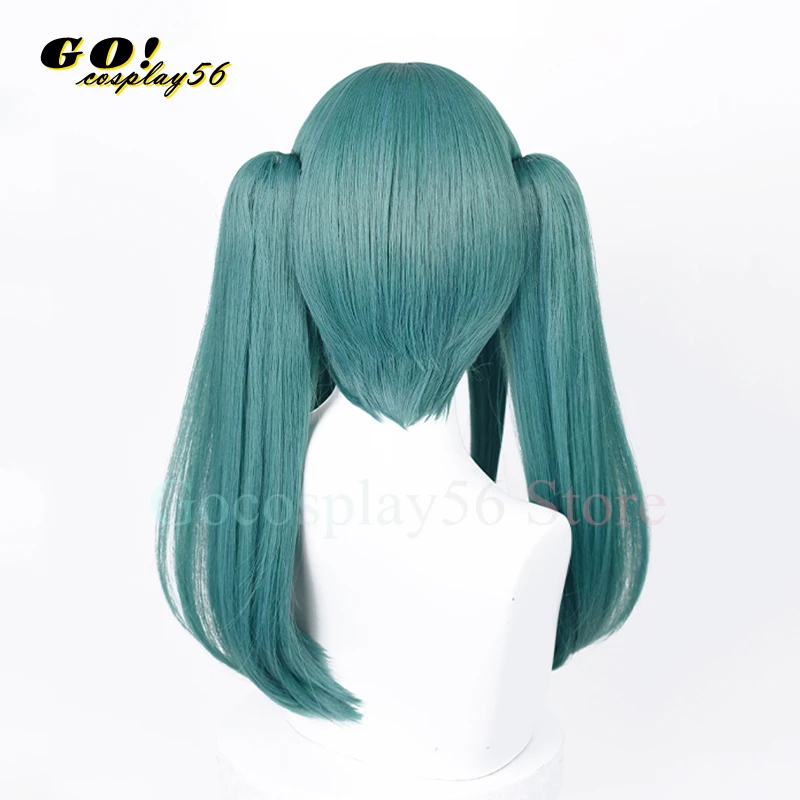 Peluca de vampiro Miku para Cosplay, coletas largas verdes, pelo corto sintético resistente al calor, Virtual Idol, Youtuber, Vtuber Twin Pigtails