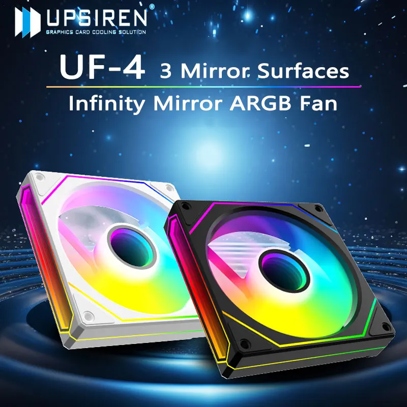 UPSIREN UF-4 120x120x25mm Computer Chassis Fan,3 Mirror Surfaces Infinite Prism ARGB Fan/4 Pin PWM/3PIN ARGB Quiet Cooling Fan