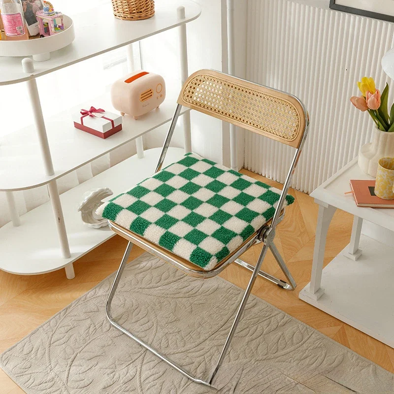 Nordic Checkerboard Fleece Sitting Cushion for Chair Non-slip Square Floor Tatami Mat Student Chair PillowSofa Pad for HomeDecor