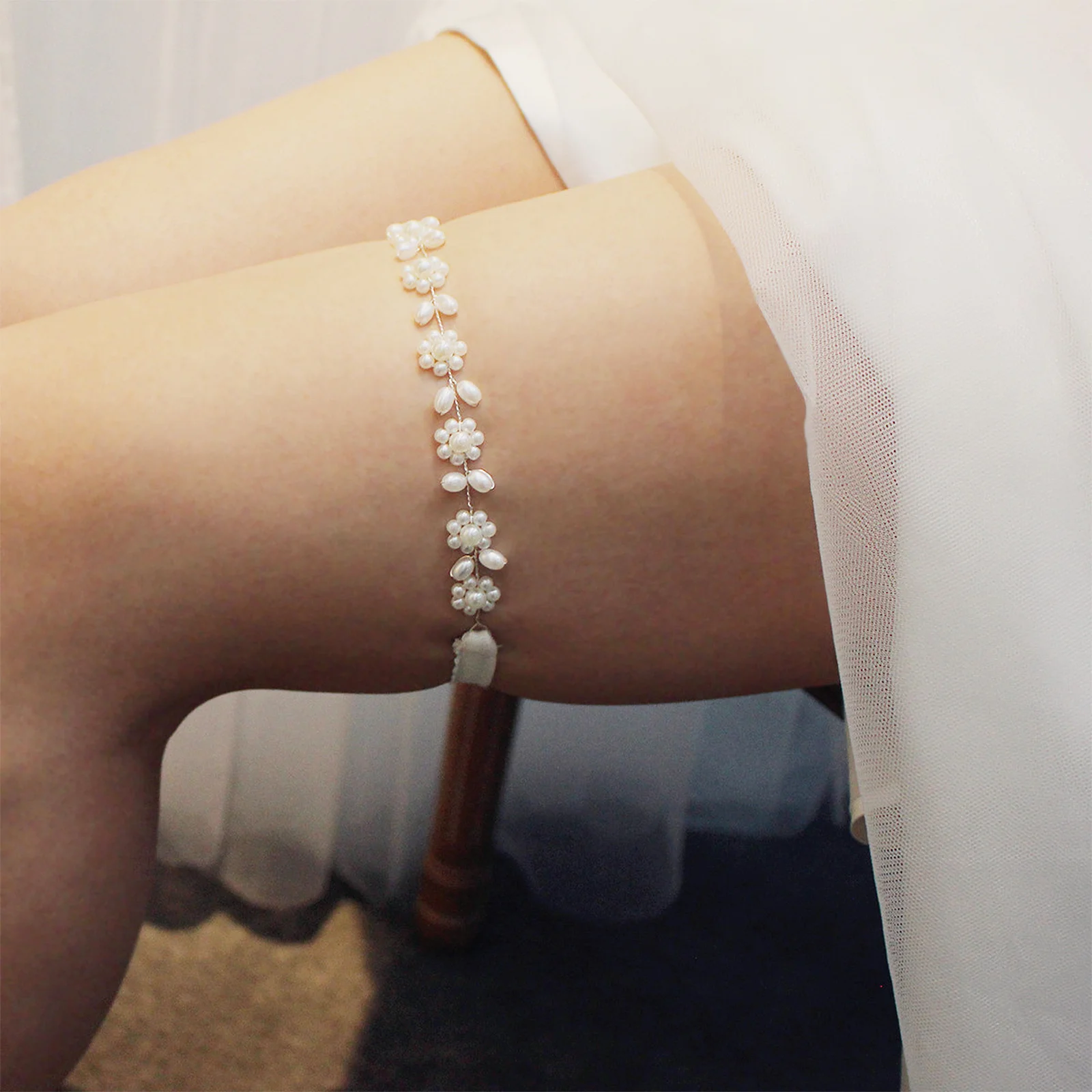 

1pc Bridal Pearl Wedding Garter Soft Elastic Leg Band Brides Bridesmaids Party Accessory Pearl Floral Belt Reception Bridal