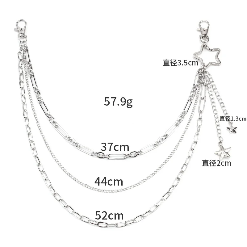 Punk Steet Keychains Women Men Five-pointed Star Skull Accessories Choice Rock Goth Pants Waist Belt Chain On Jeans Jewerly