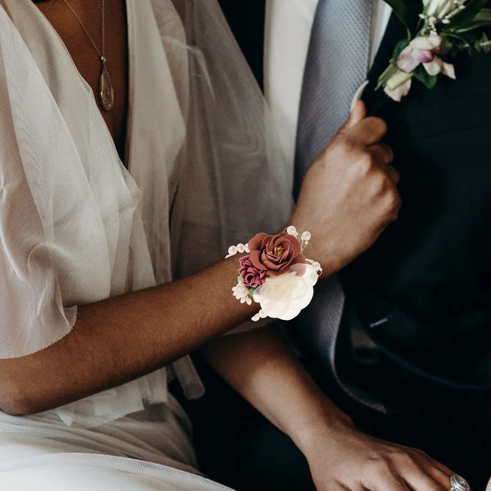 

6 Pcs Wrist Flower Bridesmaid Wedding Artificial Corsage Bracelet Bands Simple Cloth Wristlet Bridal
