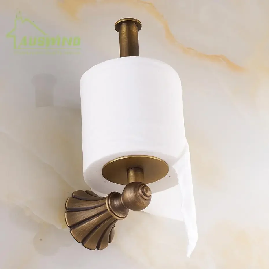 Antique Solid Brass Toilet Paper Holder Luxury Carved Wall Mounted Toilet Tissue Box Roll Holder Bathroom Accessory W