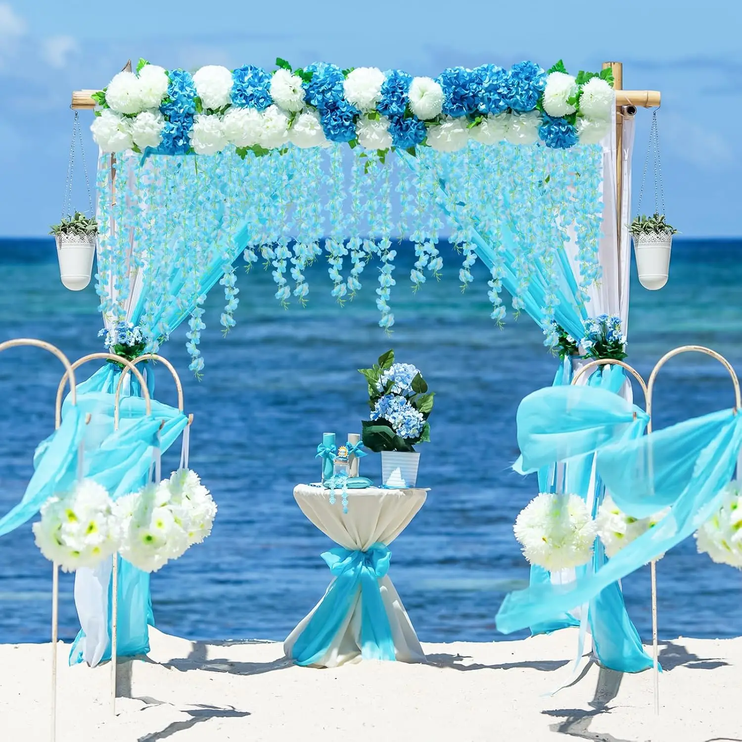 24 قطعة من زهور الوستارية المعلقة. 7 أقدام من الكرمة الاصطناعية سلسلة إكليل وهمية لحفلات الزفاف والحديقة الخارجية والخضرة لتزيين الحائط