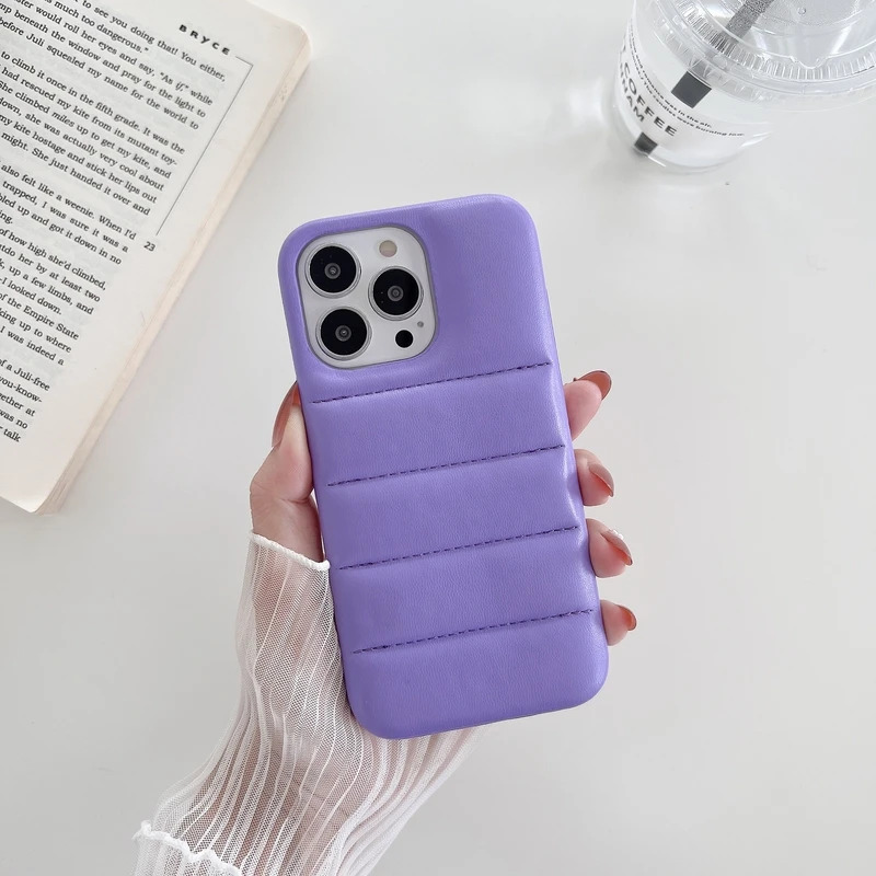 Luxury Candy Color  Down Jacket The Puffer Phone Case For iPhone 14 13 12 11 Pro Mini Xs Max X Xr 7 8 Puls SE Soft Leather Cover