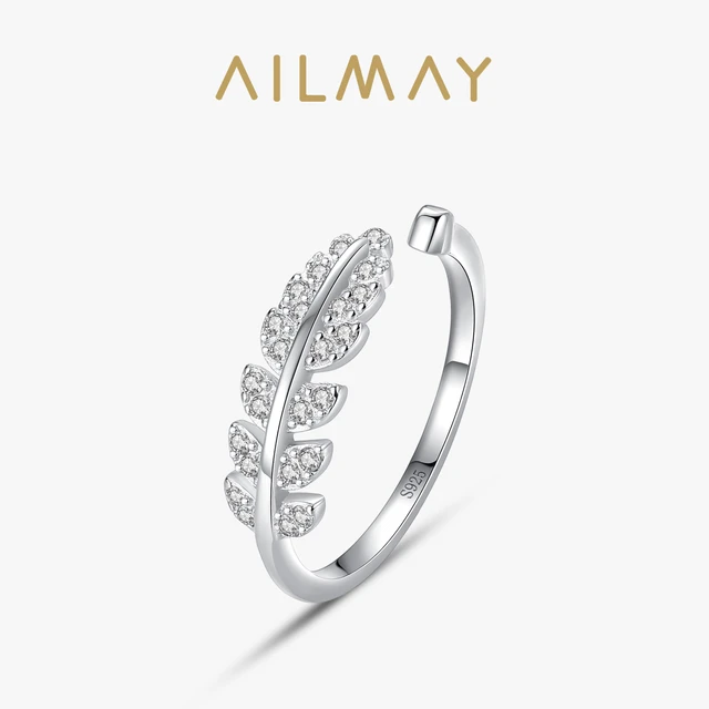 Sterling Silver Feather Rings Silver Feather Ring Zircon Silver Ring Real Sterling Rings Aliexpress