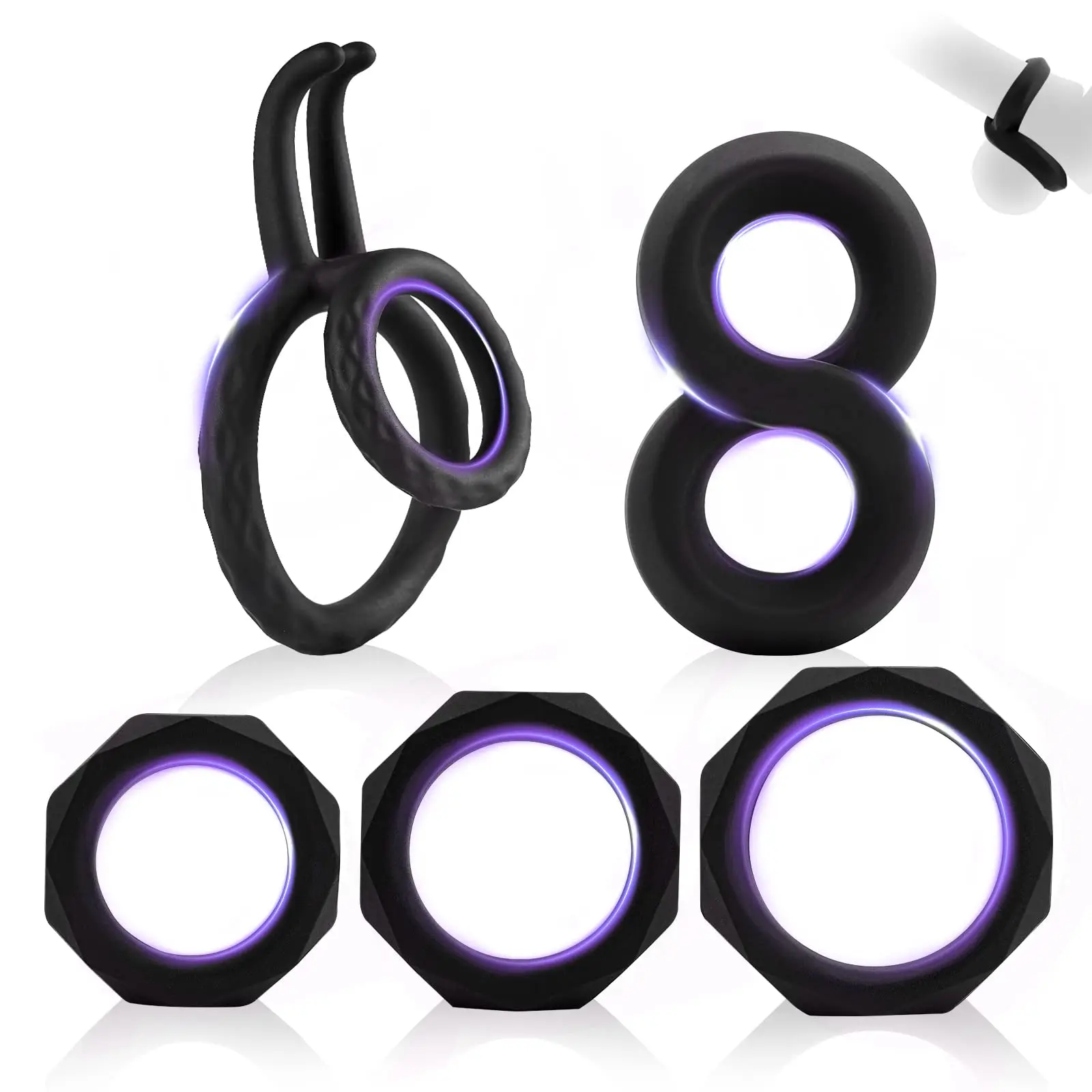 

Silicone Penis Rings Set with 5 Different Sizes Cock Ring for Erection Enhancing,Fentinos Long Lasting Stronger Male Sex Toy, S