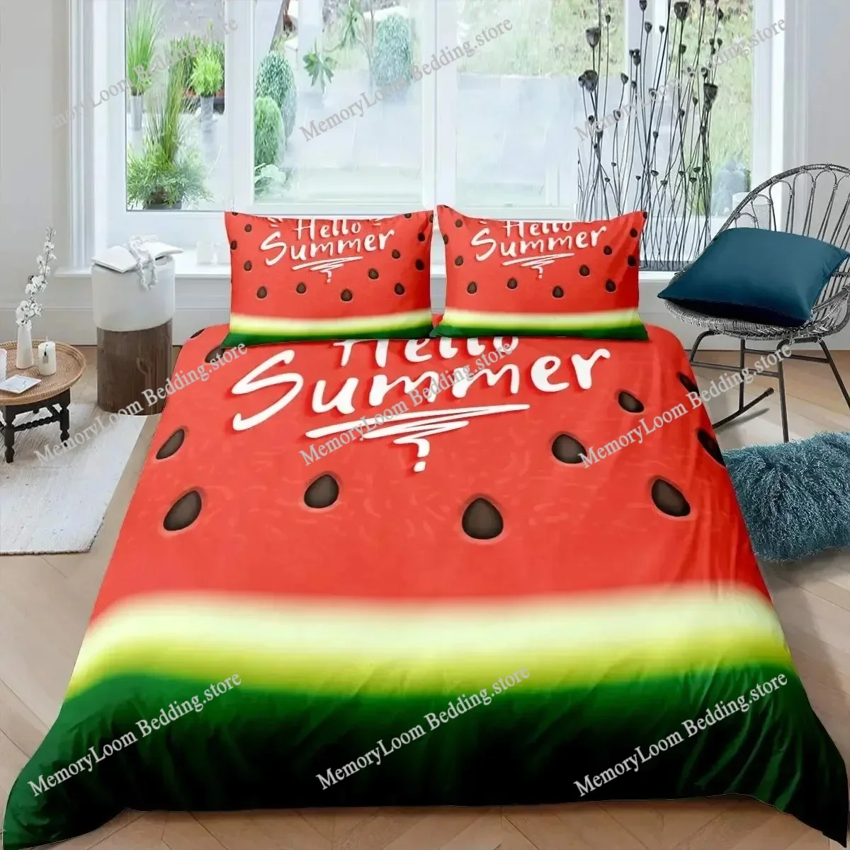 

3D Watermelon Duvet Cover Set Hawaiian Bedding Set King Size Microfiber Fruit Theme Comforter Cover for Kids Boys Girls Teen