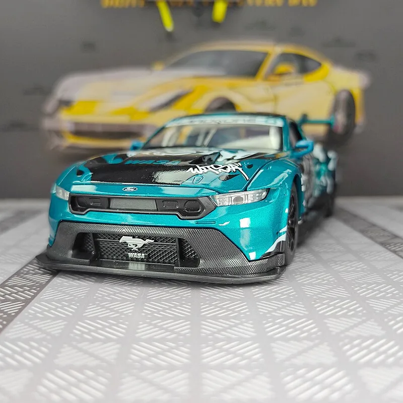 

1:24 Simulated Ford Mustang GT3 WASA Co-branded Alloy Car Model With Sound and Light Steering Toy Car as a Gift for Boys