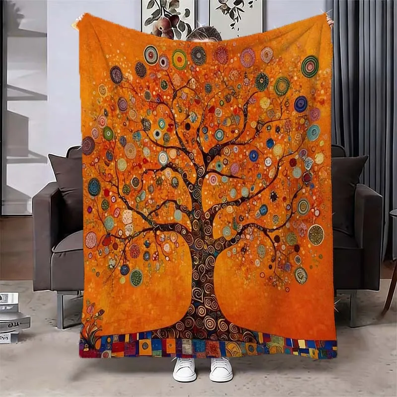 1pc Klimt Tribute Print Flannel Blanket. Flannel Blanket, Lightweight and Easy to Install, Durable and Beautiful, Wrinkle-resist