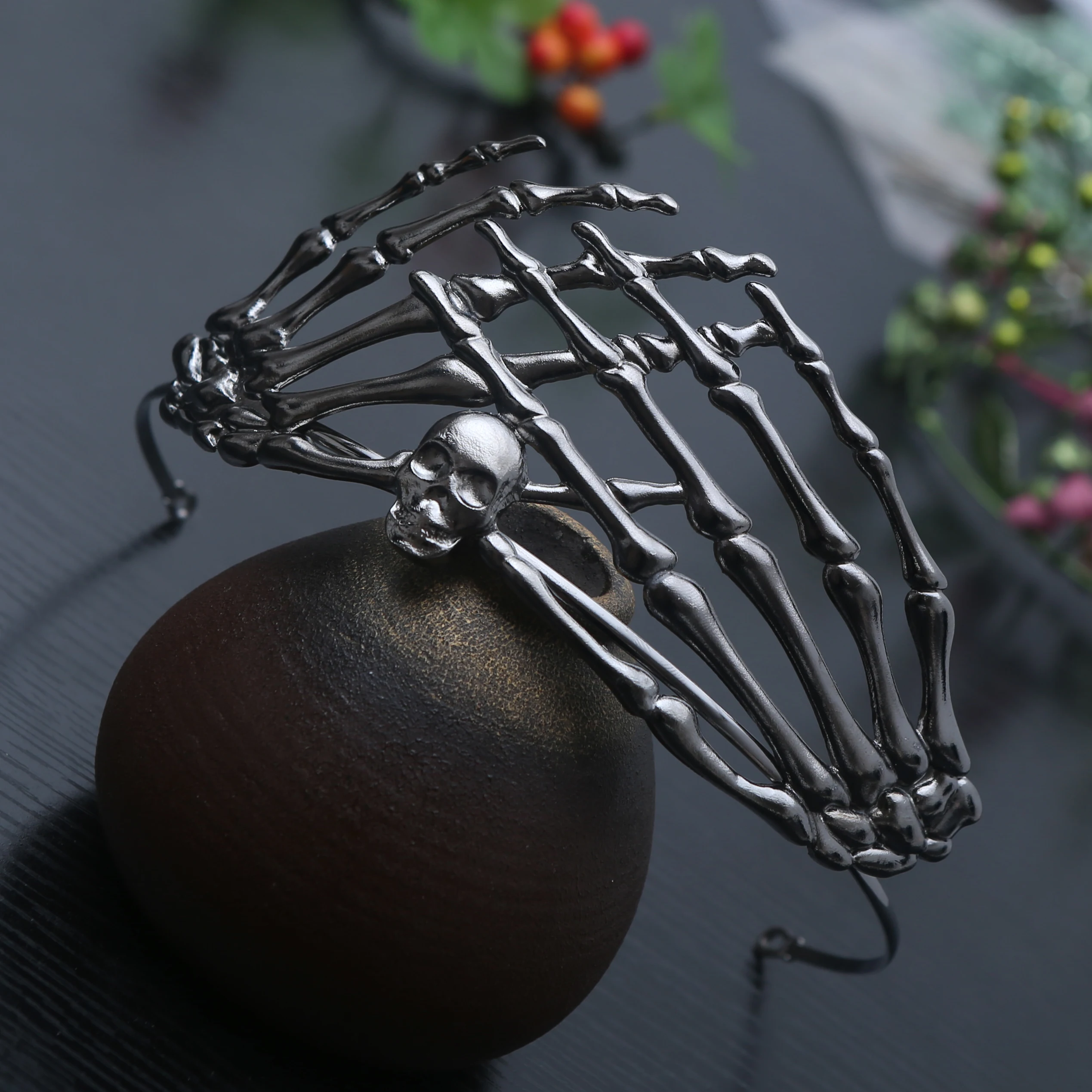 قطعة واحدة من غطاء الرأس على شكل جمجمة بتصميم شخصي لحفلات الهالوين، إكسسوارات ملابس للجنسين، تاج من سبيكة #5