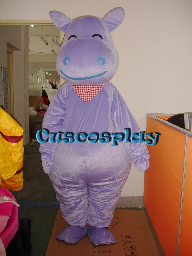 Christmas Fancy Purple Hippo Mascot Costume Mascotte Hippopotamus River Horse With Big Blue Mouth Happy Face Adult Size Chanuka