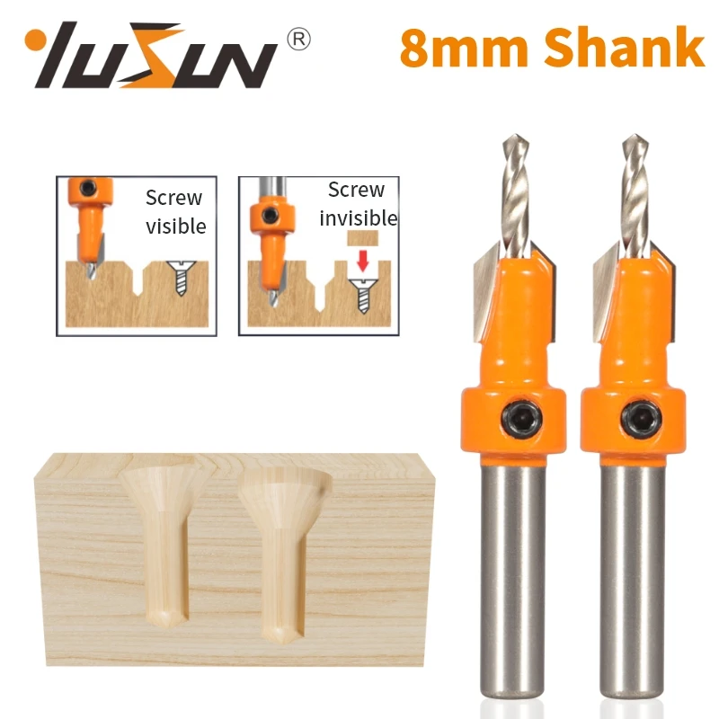 YUSUN-Hss Rebaixador Router Bit, Extrator De Parafuso, Carpintaria Fresa, 8 milímetros Shank