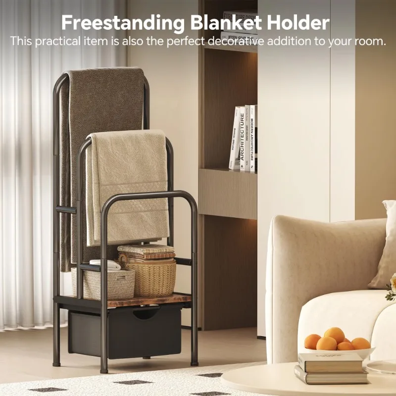 Detached bathroom towel and blanket rack, three-layer towel drying rack, 15.6 inches long X 11.8 inches wide X 41.7 inches high