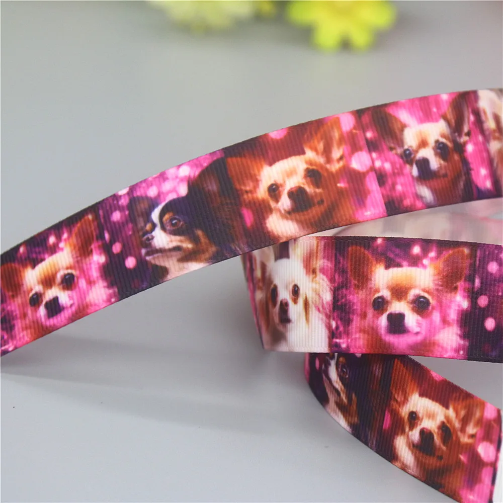 DHK 50yards Chihuahua Dog Printed Grosgrain Ribbon Accessories Headwear Decoration Collar DIY Sewing Craft S2404