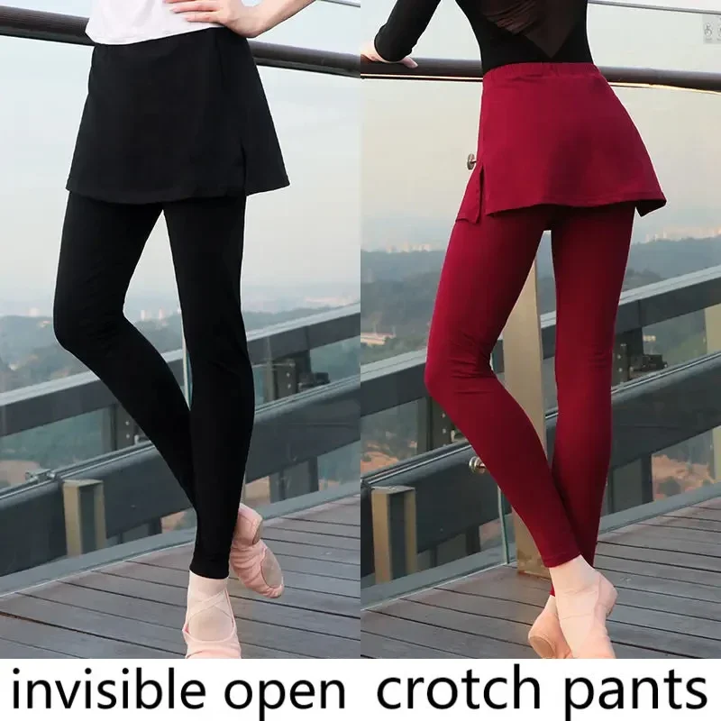 

Open-Crotch Pants Dance Skort Practice Pants Fake Two Pieces Gym Pants Women's Double-Headed Invisible Zipper Full-Open Type