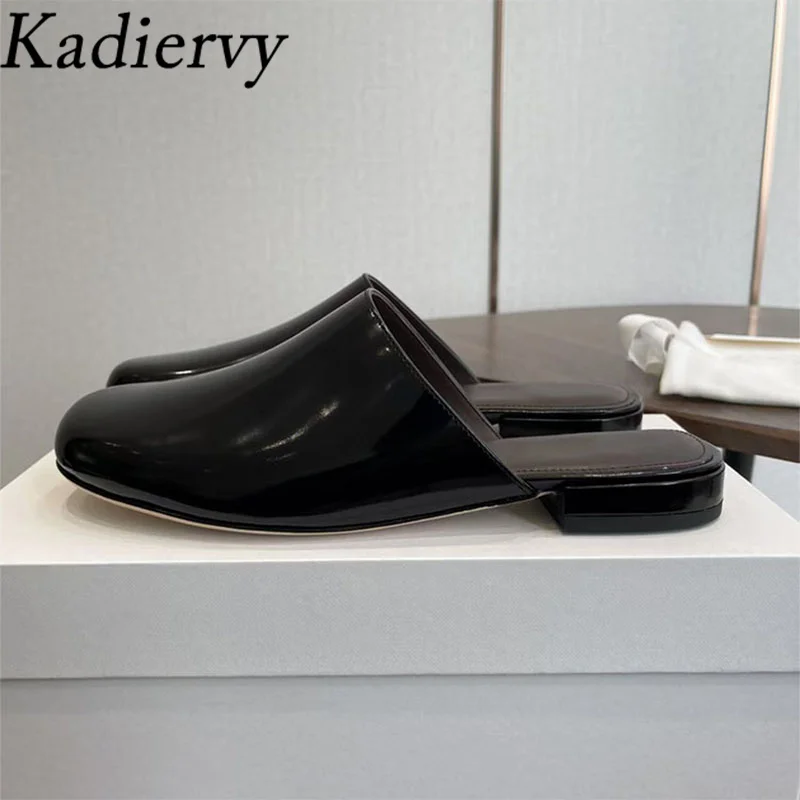 

Роскошные качественные тапочки, женские туфли-лодочки с круглым носком, женские шлепанцы на плоской подошве из натуральной кожи, повседневные удобные черные женские тапочки