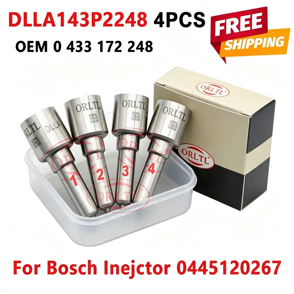 4PCS DLLA 143 P 2248 Diesel Fuel Spray Nozzle 0433172248 Common Rail Injector DLLA143P2248 For Bosch Euro 5 Cummins 0445120267
