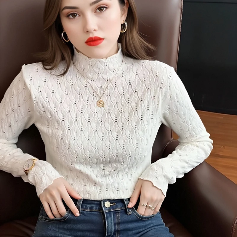 

Elegant Half High Colllar Sweaters Autumn Long Slleeve Knitted Tops 2025 Winter Warm Slim Fit Tops Solid Soft Pullover 17688
