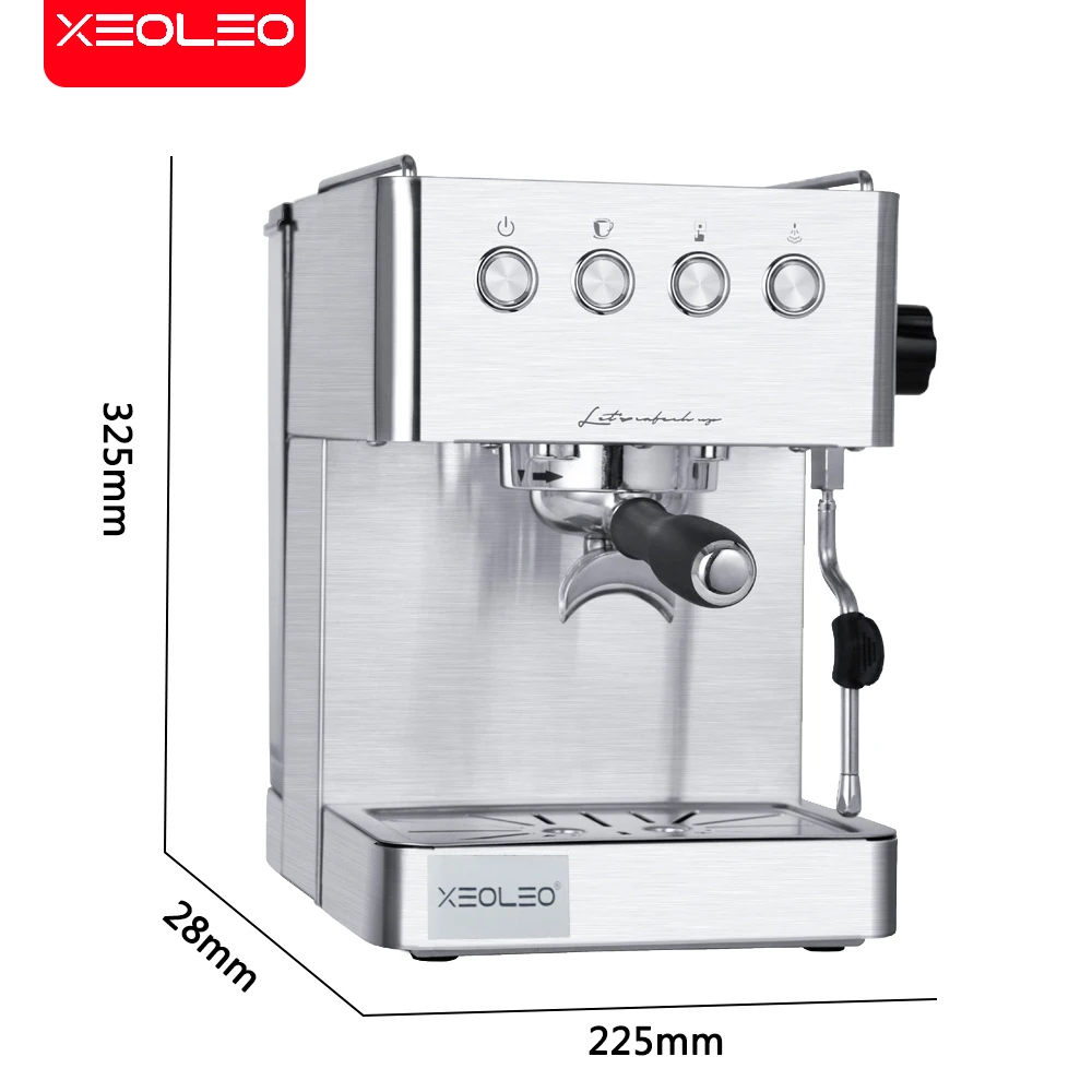 XEOLEO Semi-Automatic 15Bar Espresso Coffee Maker Machine 1.7L Water Tank Stainless Steel Household Steam Milk Frother Machine