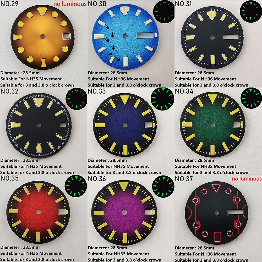 28.5mm 29mm Watch dial custom logo sterile dial green glow NH35NH36 dial suitable for NH35 NH36 movement Watch replacement parts