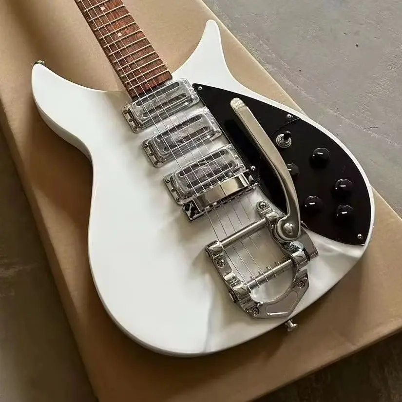 325 جيتار كهربائي أبيض، جسم الزيزفون، اهتزاز الجاز، أسود، لوحة أصابع من خشب الورد، 21 قطعة #1