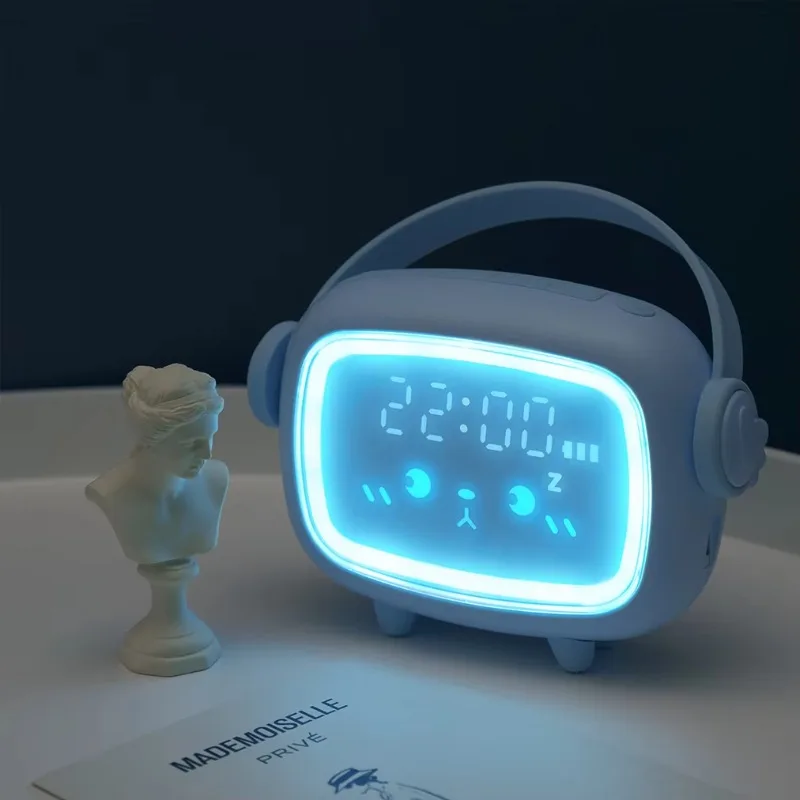 Kids USB Charging Light Emitting Diode Desk Lamp Time Angel Sleep Trainer Alarm Clock Bedside Light Strip