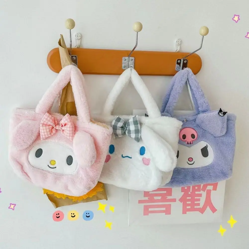 Sanrio Plush Bag Kawaii My Melody Kuromi Cartoon Animal Handbag Cute Cinnamoroll Storage Tote Bags Women Girls Birthday