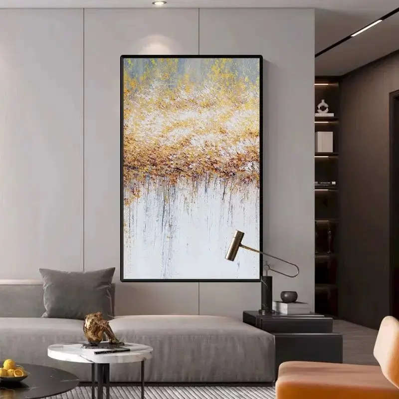 

High-End Hotel Wealth Tree Pure Handmade Oil Painting Golden Leaves Living Room Hanging Painting Sofa Background Wall Decoration