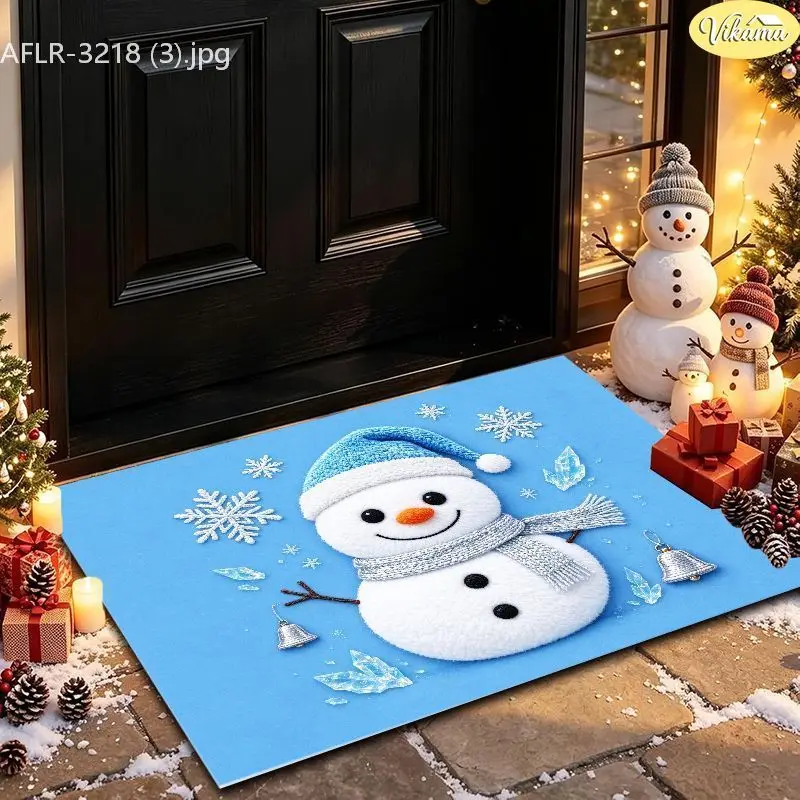 VIKAMA Buffalo Plaid Elf Face Entryway Rug Non Slip Low Profile Mats for Outside Front Door Xmas Winter Decor Washable