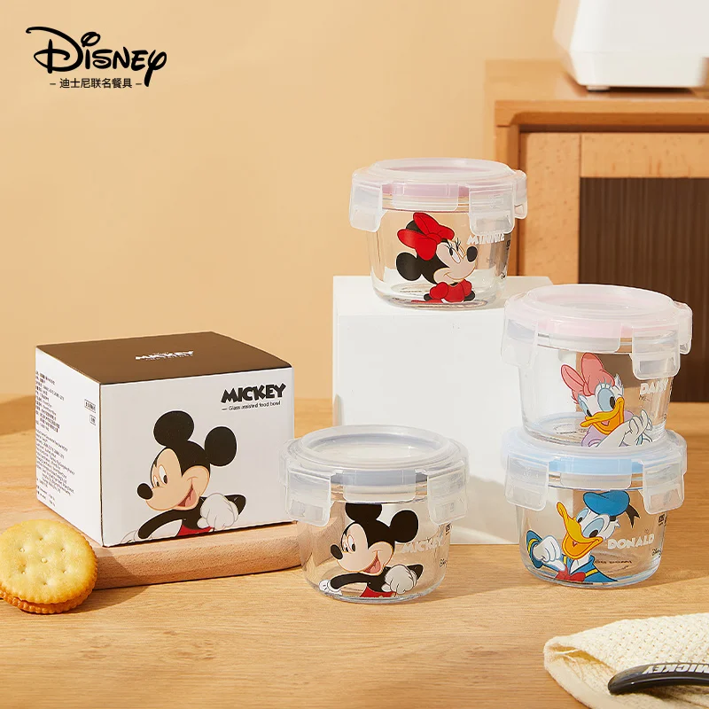 Disney Mickey Mouse Donald Duck Cartoon Cute Kawaii Fresh Keeping Bowl Student Glass Lunch Box Soup Cup Heating Lunch Box Seal