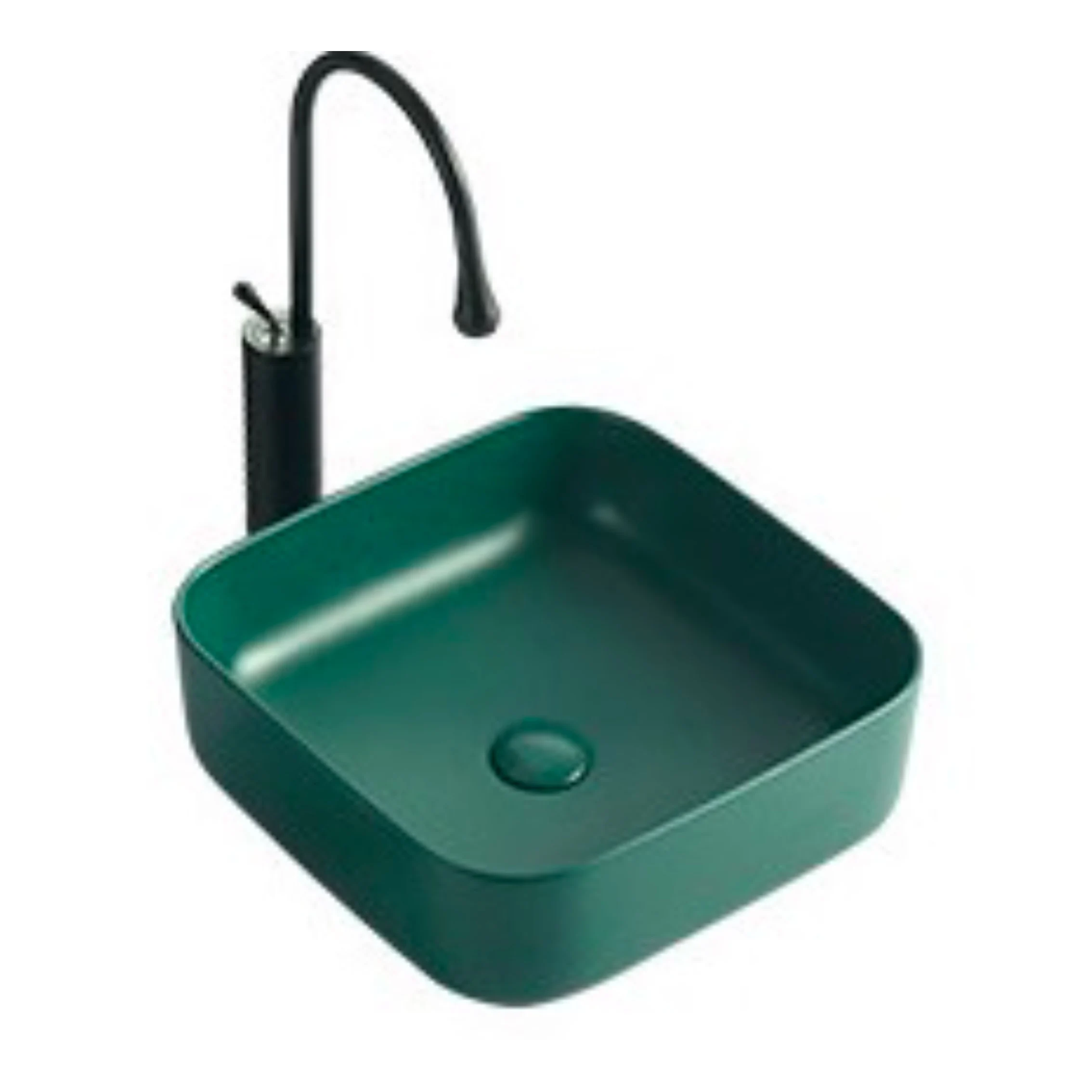 390*390*140MM Dark Green Matte Ceramic Washbasin Bathroom Sink Balcony Washbasin Kitchen Countertop Art Basin With Drainer