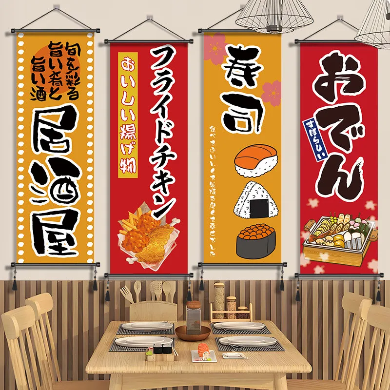 Japanese Style Hanging Flags Sushi Advertising Sign Izakaya Cuisine Sushi Banners Restaurant Shop Cafe Logo Flags Ornament