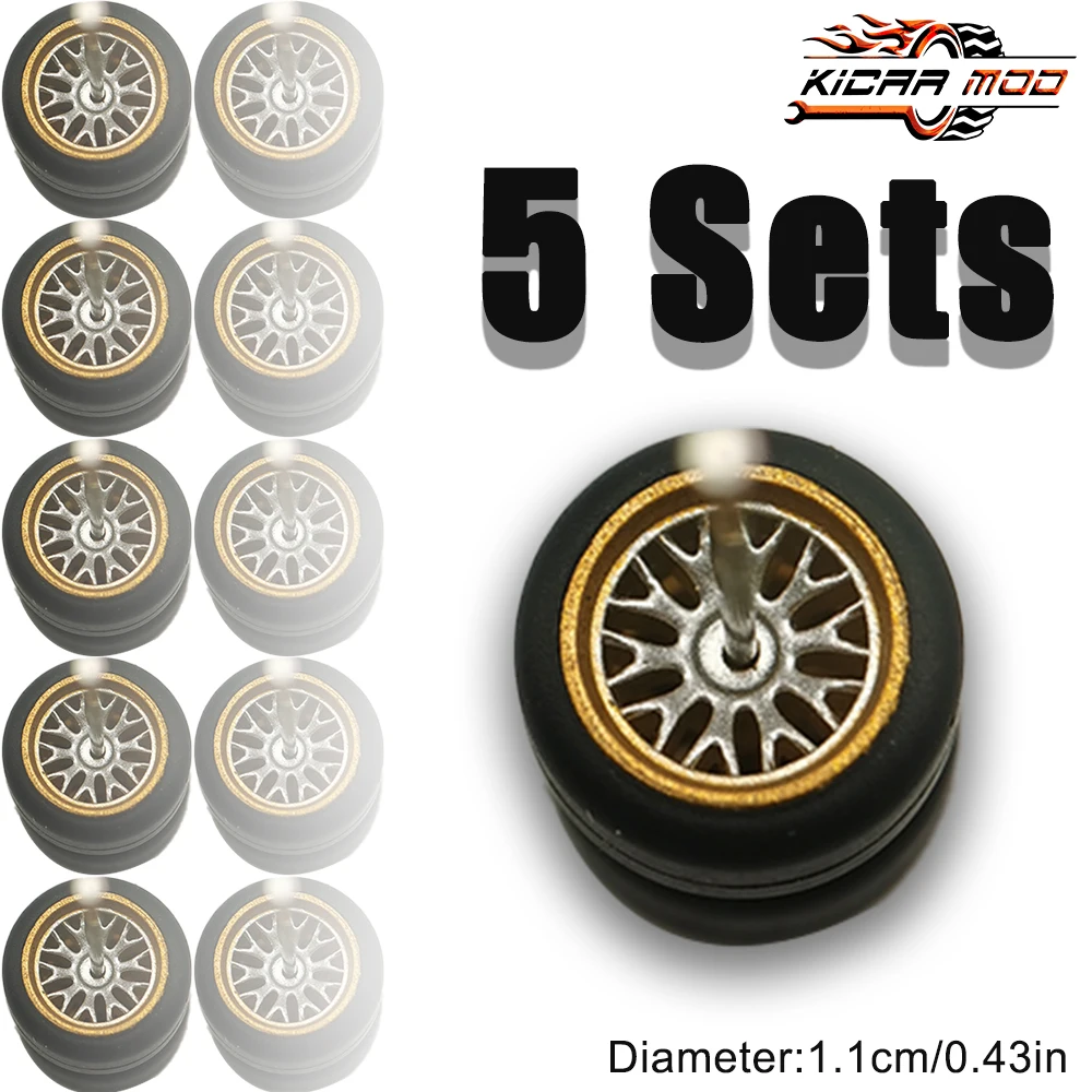 1/64 KicarMod Wheels Tires 11*11mm Gold Silver Series Vehicle Toy for 5 Cars per bag for Hot Wheels Hobby Modified Parts
