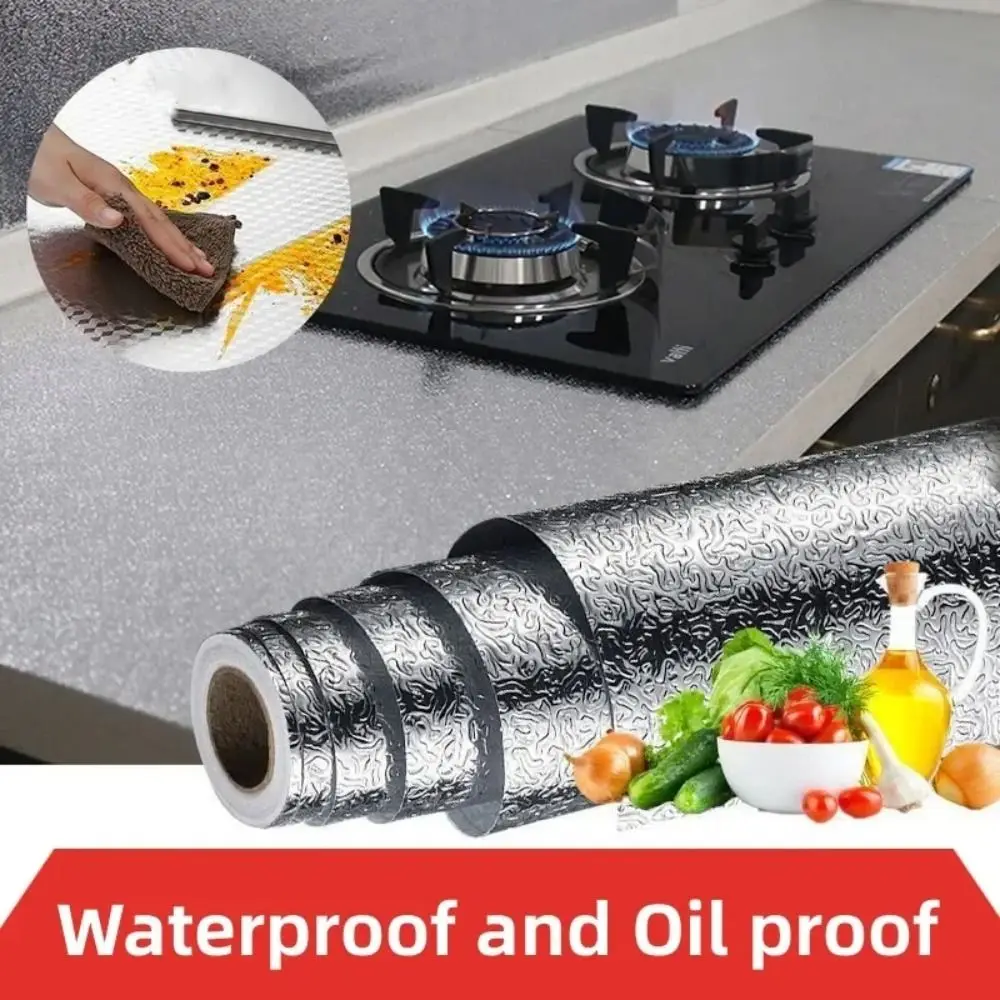 1 Roll Aluminum Foil Oil-proof Wallpaper High Temperature Anti Fouling Kitchen Sticker Waterproof 40x100cm 40x300cm