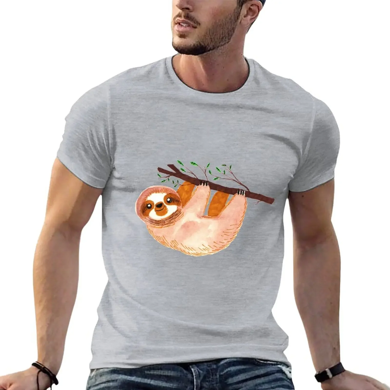 

Kawaii Sloth Watercolor T-Shirt tops tees summer clothes t shirts for men graphic