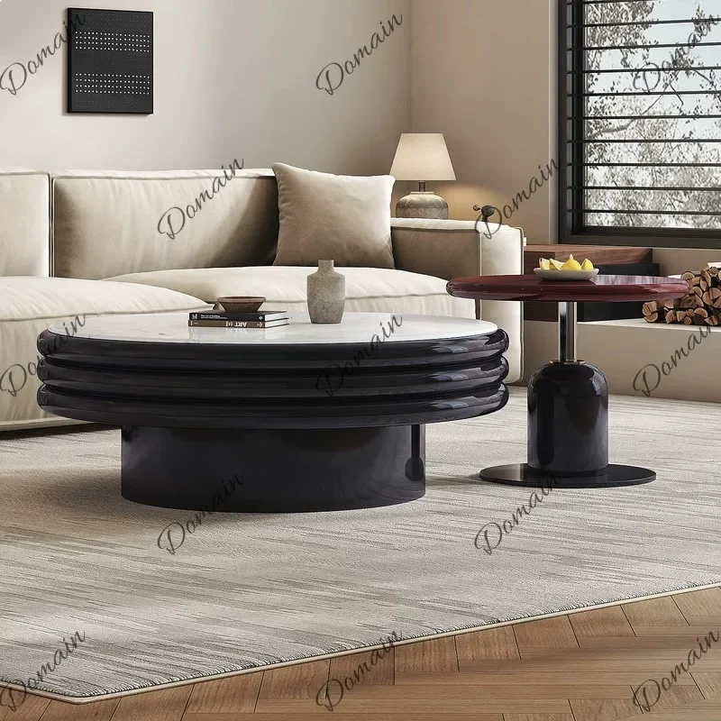 H80 Modern Minimalist Round Coffee Table With Cookie Sandwich Design, Creative Designer Living Room Center Table