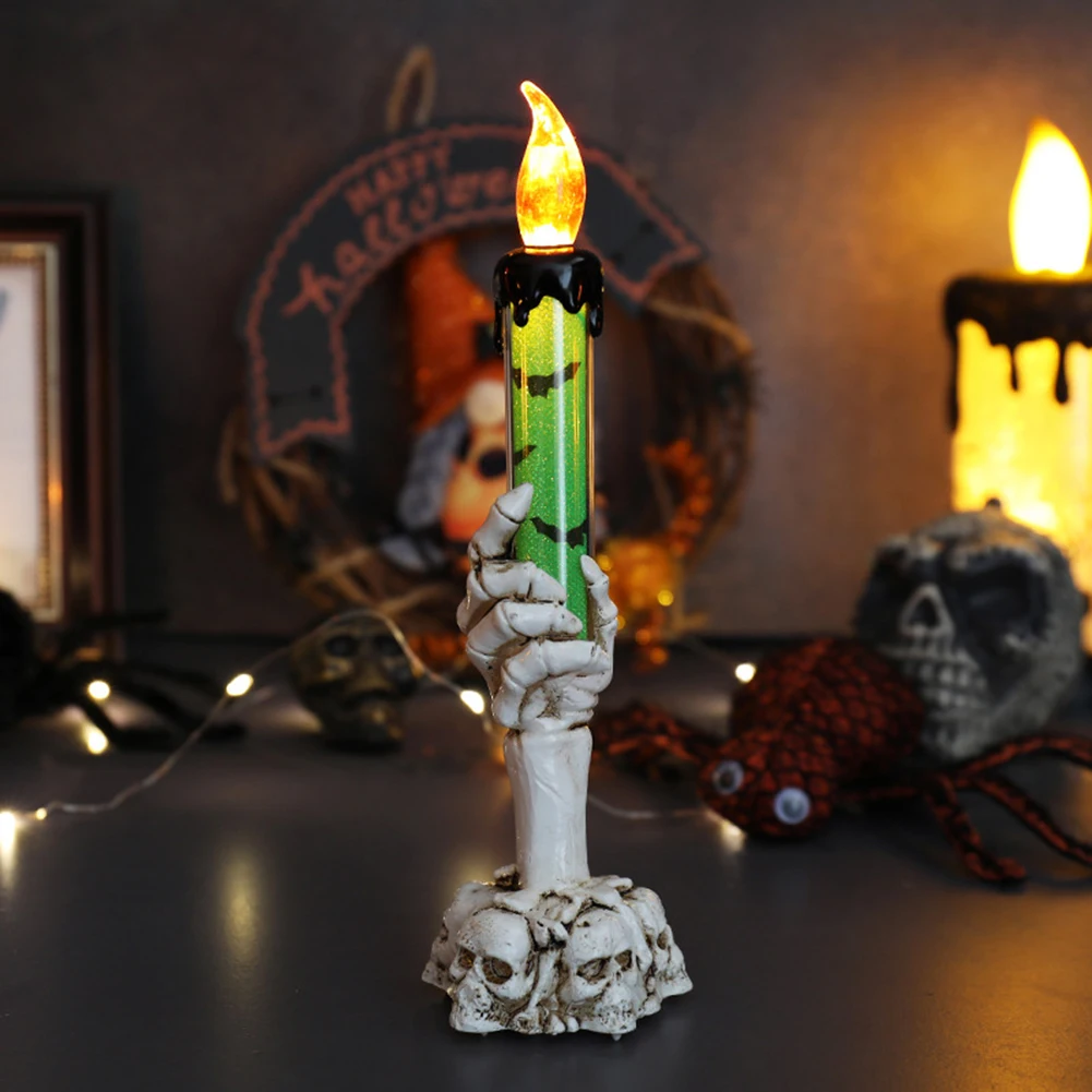 Ghosts Hand Halloween Flame-less Candles Skeleton Spookys Flickering LED Wax Candlestick Battery Operated Holiday Home Decor