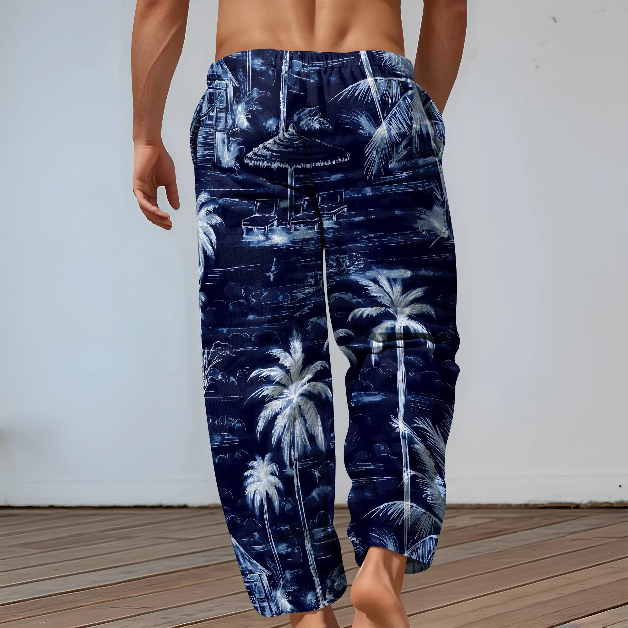 YEAE Palm Tree Beach Print Broek voor Heren Zomer Casual Losse Broek met Trekkoord