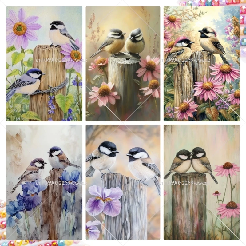 Birds On Tree Trunk Landscape Adult Diamond Painting Full Square Round Drill Mosaic Tree Animal Handicraft Home Decoration Gift