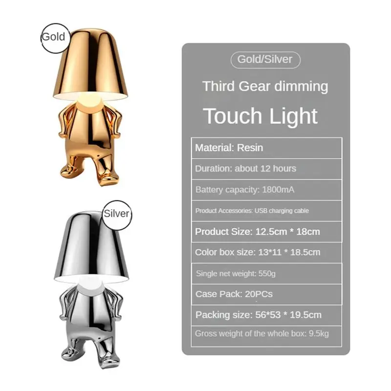 B17BBG Small Golden People Table Lamp Touch Adjustable Switch LED Night Light Bedroom Desktop Decorative Reading Lamp Gold