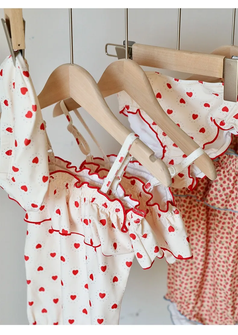 2026 New Girls Swimsuit Heart Printed Ruffle Bikinis Set Children Swimming Suit maillot de bain enfant fille Banadores image 4