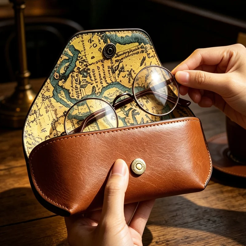 Handmade 1PC Top Layer Cow Leather Glasses Cover Case Storage Bag Sunglasses Protective Box Eyeglasses Holder Men Women