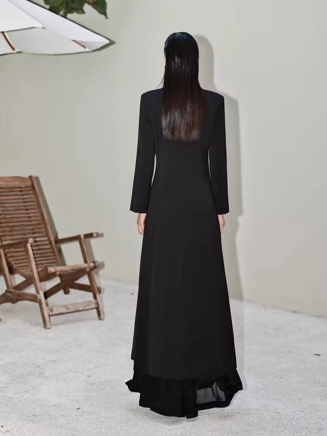 

Ele Long Sve Suit Collar Windbreaker Outerwear Slimming Design Commute Sle Polyester Fiber Faionable Split Hemline